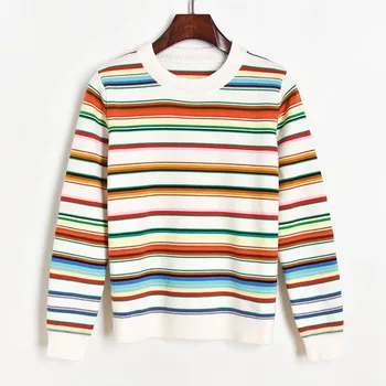 

Contrast Color Striped Sweater Women Pullovers Fall 2020 Women Jumpers Round Neck Long Sleeve Knitted Sweater Pullover