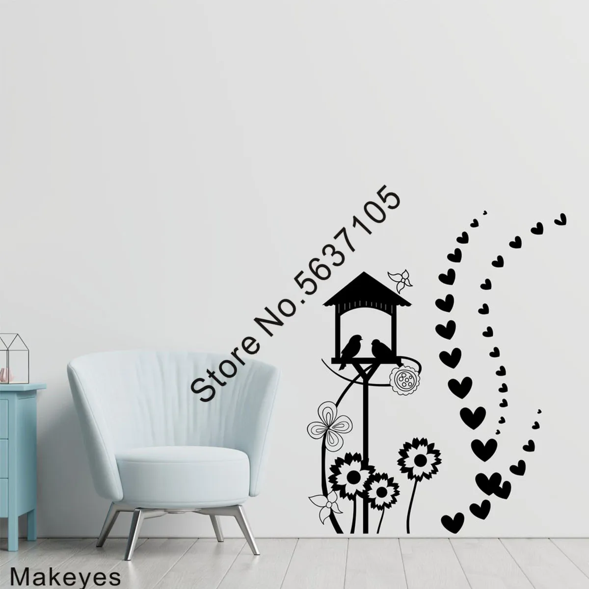 Makeyes Birdhouse Wall Sticker Home Cuore E Fiori Adesivi Murali Camera Dei Bambini Camera Della Casa Wall Art Vinile Design Murales Q855