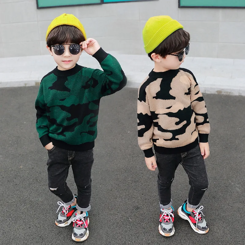

Childrenswear 2019 Fall And Winter Clothes New Style BOY'S Korean-style Fashion Camouflage Sweater Medium-small Kids' Sweater Ba