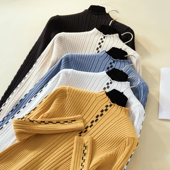 

Winter Solid Knitted Women Sweaters And Long Sleeve Turtleneck Casual Pullovers Sueter Mujer Tops Korean Embroidery Jumper