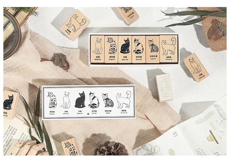6 шт./партия Aniaml коллекция кролик кошки деревянный штамп планировщика деревянный комплект резиновых штампов Diy Скрапбукинг Украшение для открыток тиснение