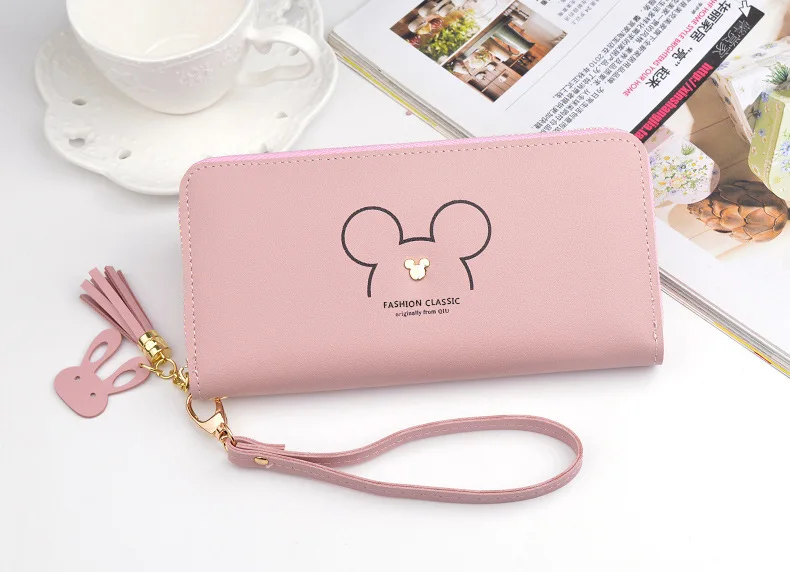 Disney Mickey mouse cute wallet lady long zipper tassel key coin purse student wallet Minnie card holder Clutch