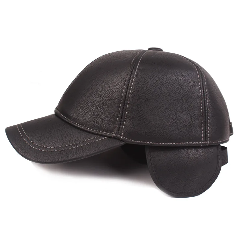 SILOQIN Snapback Кепки Для мужчин теплая зимне наушники шапка из искусственной кожи, имитация кожаные бейсболки Регулируемый Размеры Для Мужчин's На зимнем меху брендовая бейсболка
