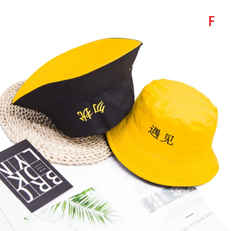 Fashion Unisex Caps Two Side Reversible Bucket Hat Hip Hop Men Women Summer Caps Yellow Beach Sun Fishing Bucket Hat
