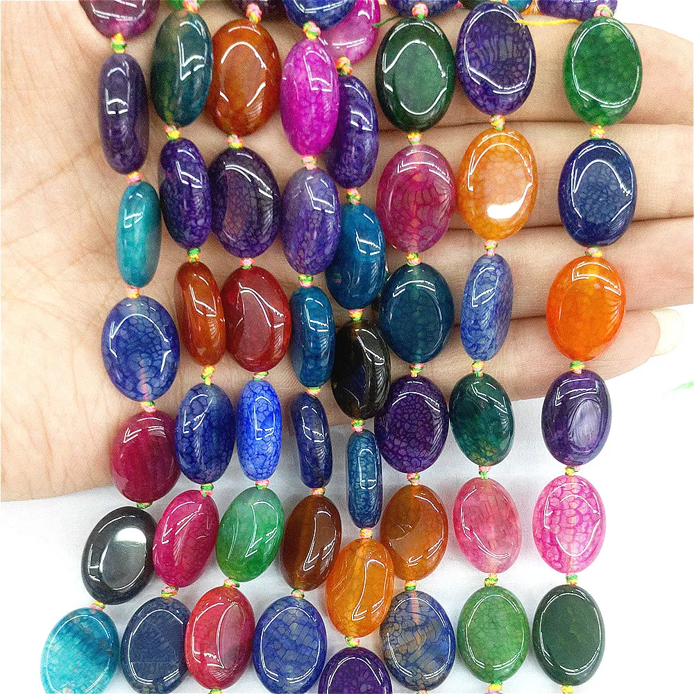 Natural Stone Agates Beaded Women Jewelry Making Veins Oval-shaped Piece Mixcolor Loose Beads DIY Bracelet Necklace Accessories | Украшения