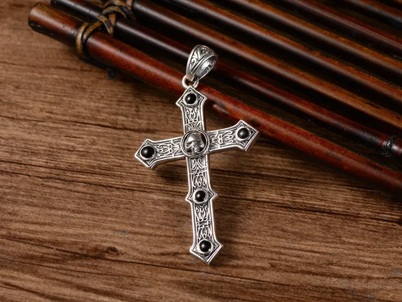 Waliicorners Vintage Skull Pendant Black Onyx Charm Jewelry Gift 925 Pure Silver Cross Pendants 28 Ha6ea3ce6879a45fc8d355cffe988b2c5O