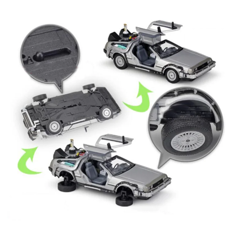 1:24 Scale Alloy Diecast Car Delorean Back to The Future 1/2/3/Fly Part Time Machine DMC-12 Model Vehicle Toy Collection Display