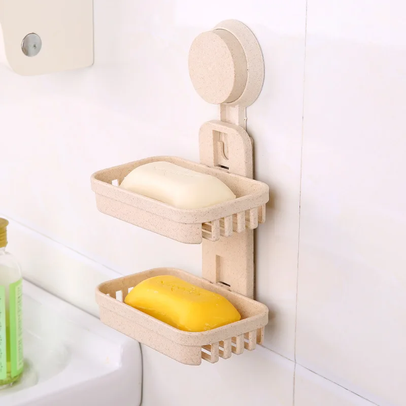 Beige Лидер продаж, 1 шт., крепкая коробка для хранения мыла на присоске, два слоя, держатель на присоске, мыльница, корзина для хранения, мыльница, подставка, аксессуары для ванной комнаты - Цвет: Beige