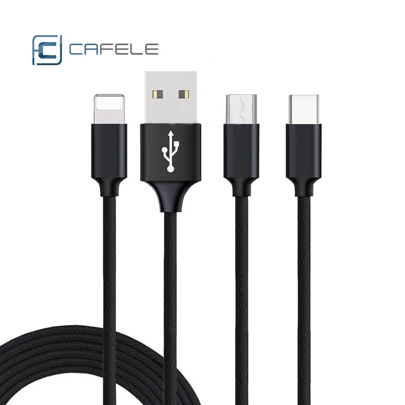 

Cafele 3A 3 in 1 USB Cable Fast Charging Type C Adapter Charger For Iphone Samsung Xiaomi LG Mobile Phone Micro USB Data Cord