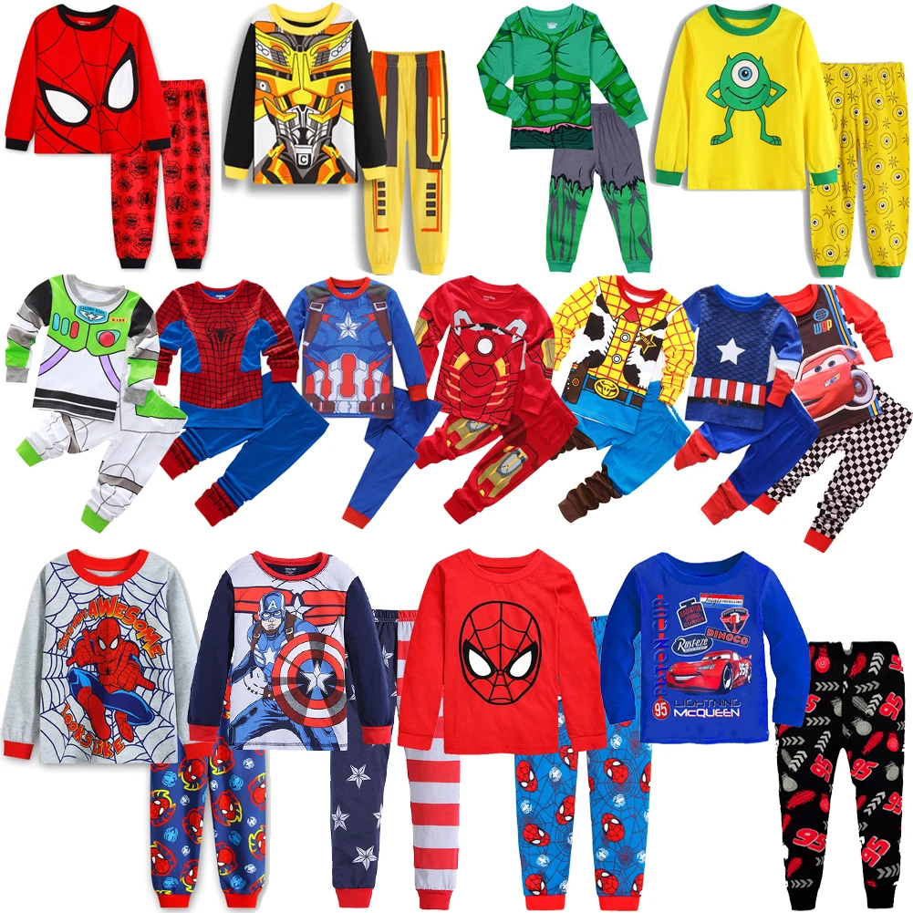 New Spring Autumn Children's Clothing Sets Boys Sleepwear Clothes Kids Spider Pajamas Set Baby Girls Cotton Cars Cartoon Pijamas | Детская