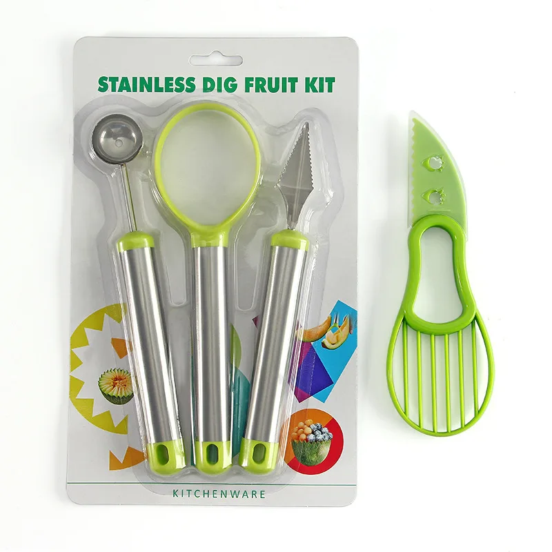 不锈钢水果工具三件套 水果雕花工具 水果挖球器挖球勺 跨境专供_5