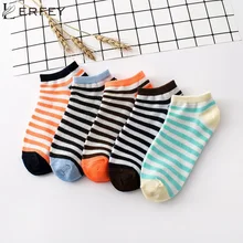 LERFEY, 5 пар, хлопковые короткие носки для женщин, весна-осень, женские полосатые носки, женские дизайнерские короткие носки для девушек