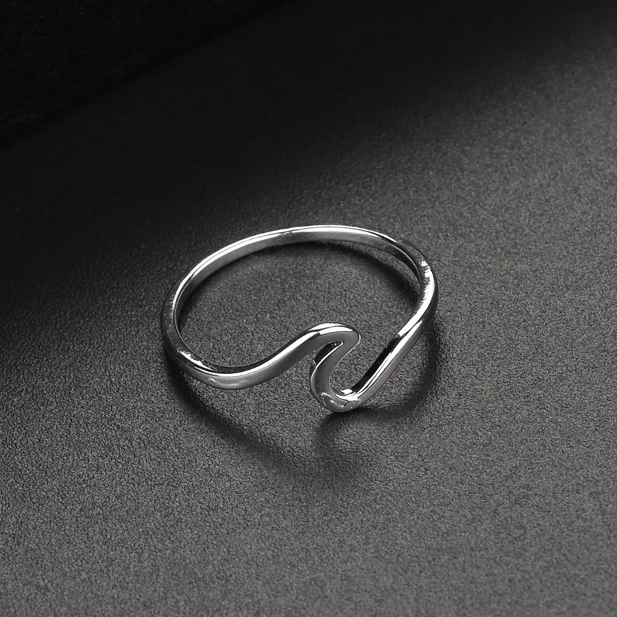 JUCHAO Fashion Simple Design Sea Wave Rings Ocean Surf Alloy Rose Gold Silver Color Finger Jewelry Rings for Women Surfer Gift