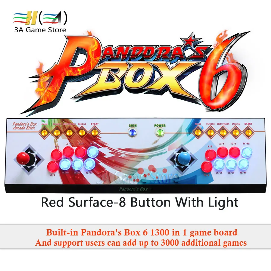 Pandora Box 6 1300 в 1 аркадная игровая консоль 2 игрока 8 кнопок светодиодный светильник