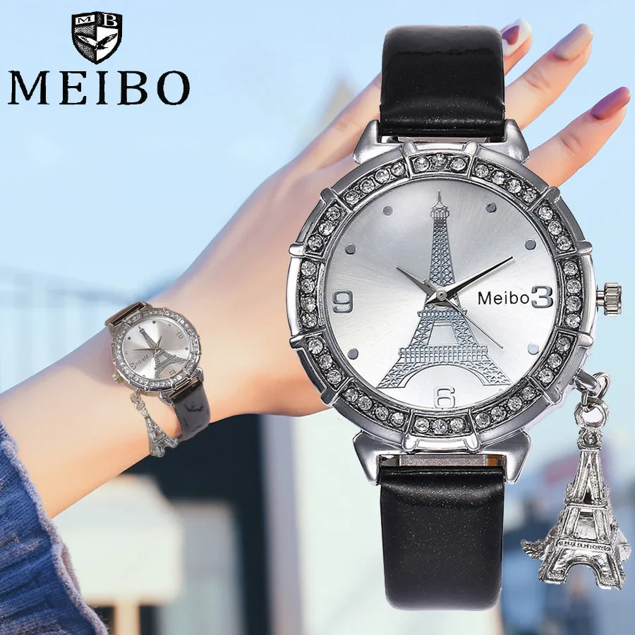 MEIBO современные женские элегантные часы кварцевые наручные Эйфелева башня
