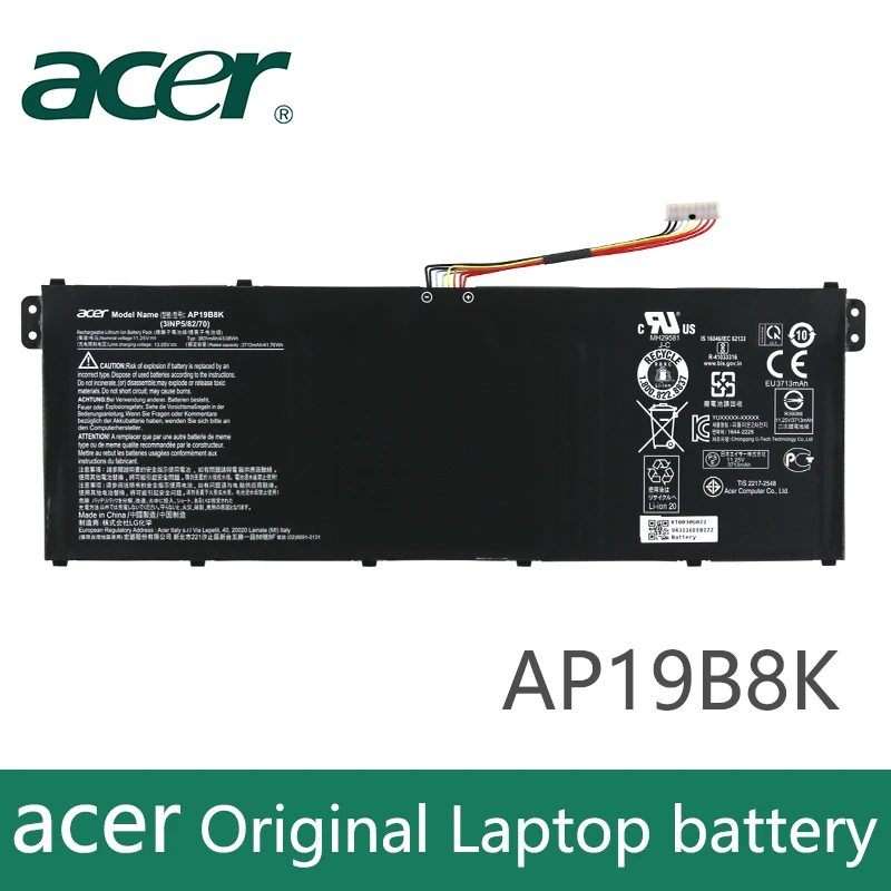 Аккумулятор для ноутбука acer AP19B8K(3INP5/82/70) 11,25 V 43.08Wh