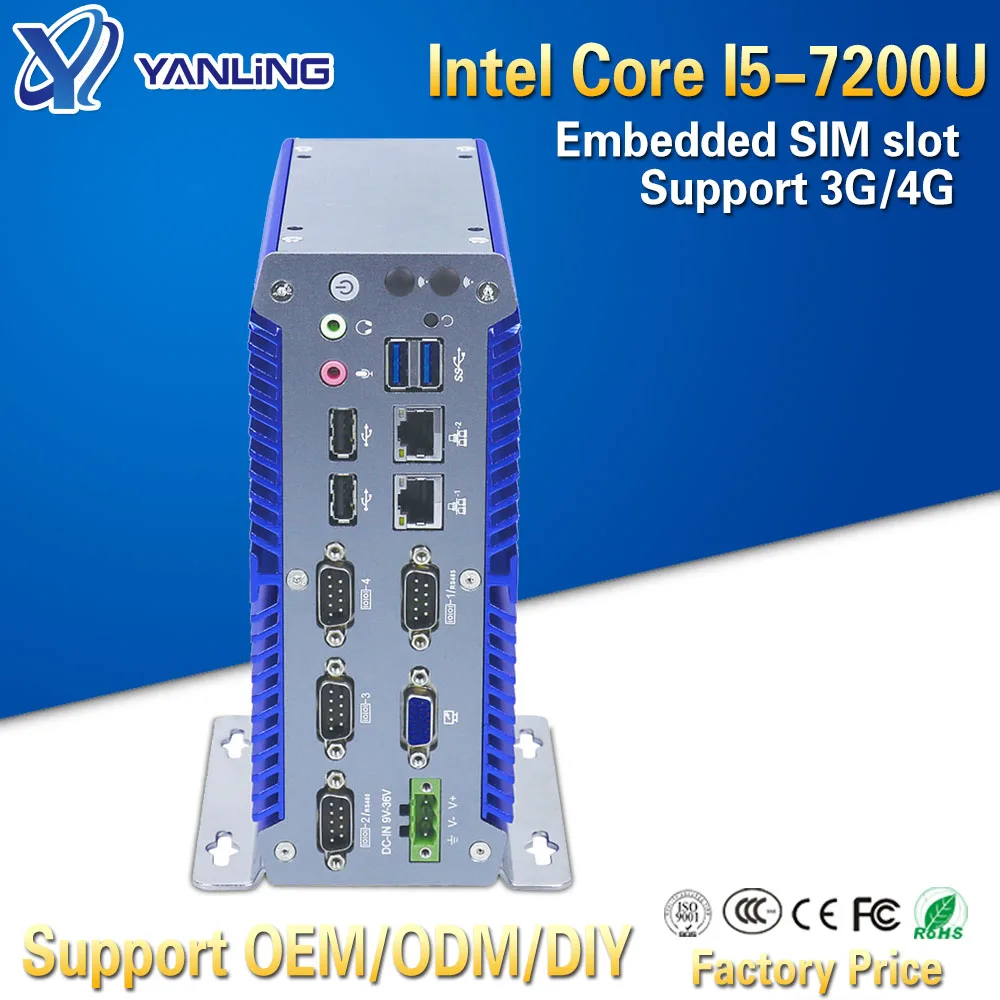 Чехол Yanling industrial Mini PC Голубой ITX Intel Core i5 7200u Dual Lan Turbo Boost 3 1 ГГц тонкий клиентская