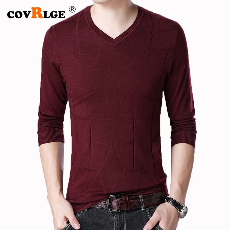 

Covrlge Sweater Men Casual V-Neck Pullover Men Autumn Slim Fit Long Sleeve Shirt Mens Sweaters Knitted Cashmere Wool Pull MZM056