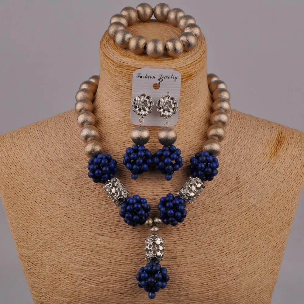 

Royal Blue Nigerian Wedding Set Costume Necklace African Jewelry Set