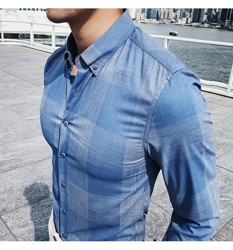 Роскошная большая мужская клетчатая рубашка осень длинный рукав Camisa Social Masculina деловая Повседневная Camiseta Masculina Camicia Uomo