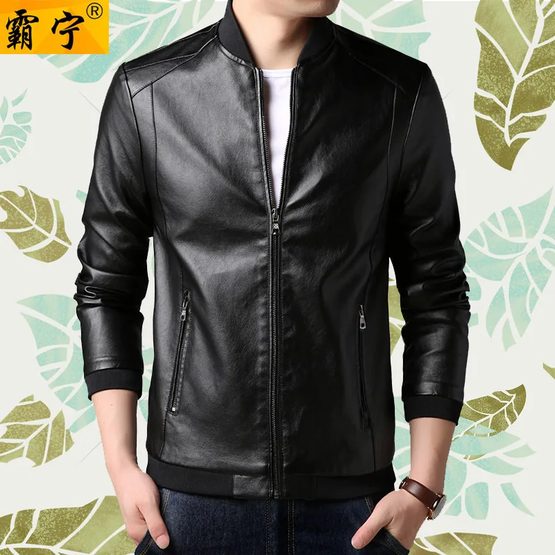 

2019 Spring Middle-aged MEN'S Leather Coat Coat Thin Spring Clothing Middle-aged Leather Jacket 40 Dad Leather Coat 50-Year-Old