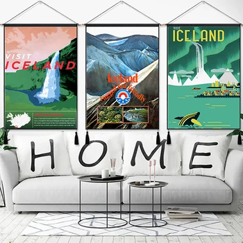 

Iceland Blue Lagoon Reyklavik Travel Hanging Cloth Cotton Line Painting Poster Home Decor Wall Hanging Tapestry Gift