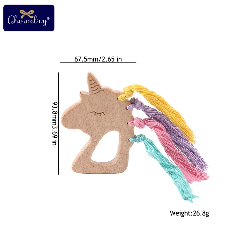 Wooden Unicorn 1 шт., детский деревянный Прорезыватель для зубов, игрушки для грызунов из бука, деревянный Единорог, цветная веревка, сделай сам, ожерелье для кормления, подарок, детские товары - Цвет: Wooden Unicorn