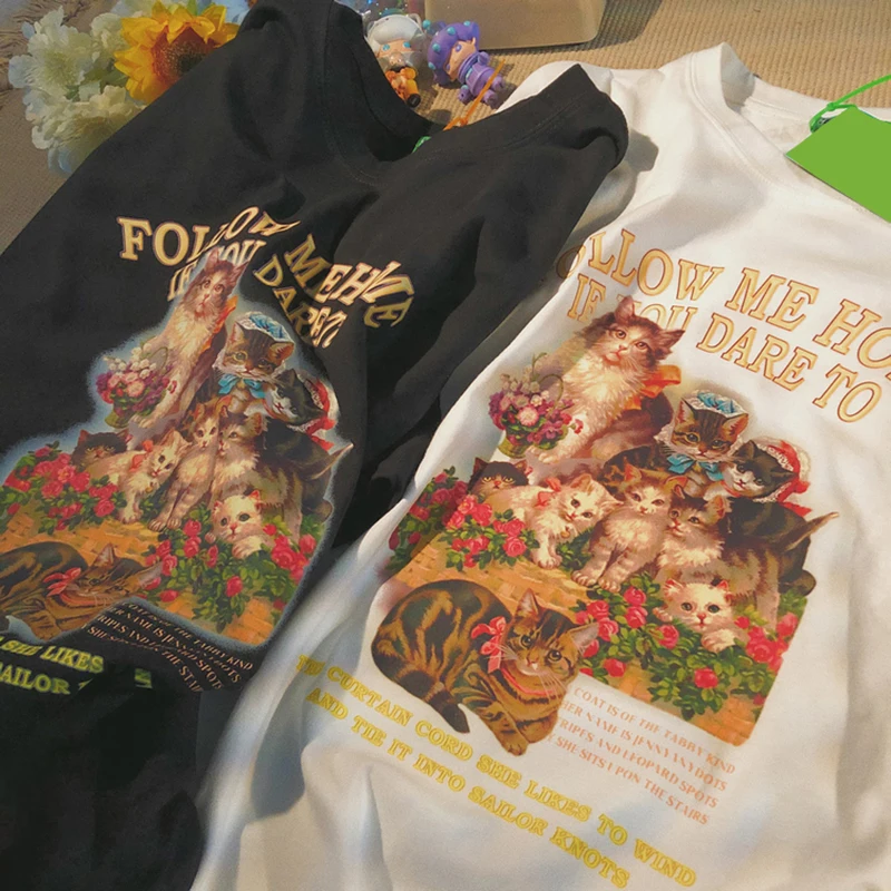 Футболка женская с круглым вырезом и принтом в стиле Харадзюку |