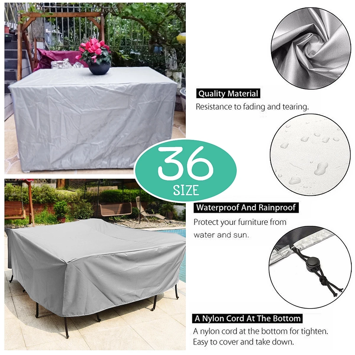 36sizes Black Outdoor Patio Garden Furniture Waterproof Covers Rain