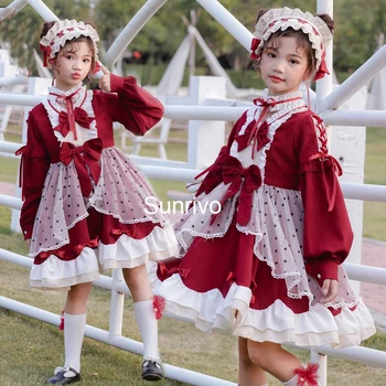 

Original Autumn and Winter Red Festive New Year Dress Lolita Dress Children's Lolita Girl Dress Female