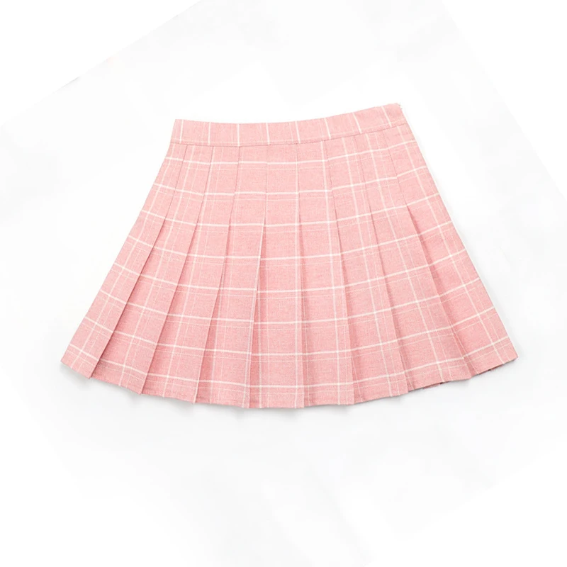 Harajuku клетчатая юбка летняя юбка для колледжа свободная мини-юбка на молнии хлопок милая розовая плиссированная юбка для женщин
