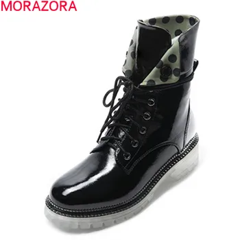

MORAZORA 2020 New arrival fashion ankle boots genuine leather comfortable ladies shoes low heel round toe casual women boots