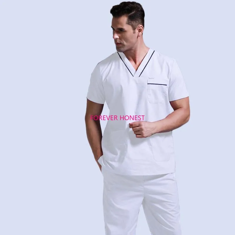 Plug Size Medical Suit for Men Short Sleeve Nursing Scrubs Cotton Veterinary Workwear Doctor Coveralls Surgical Pants Dentistry