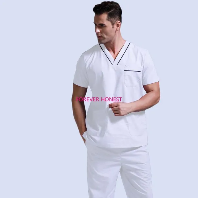 Plug Size Medical Suit for Men Short Sleeve Nursing Scrubs Cotton Veterinary Workwear Doctor Coveralls Surgical Pants Dentistry 35 cotton SUIT