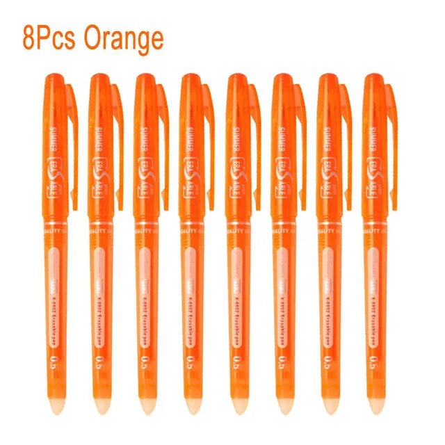 8Pcs/Set Erasable Gel Pen 0.7mm 0.5mm Bullet Tip Blue Black Red Ink Refill Rods 8 Color Writing Drawing Painting Washable Handle 8pcs orange