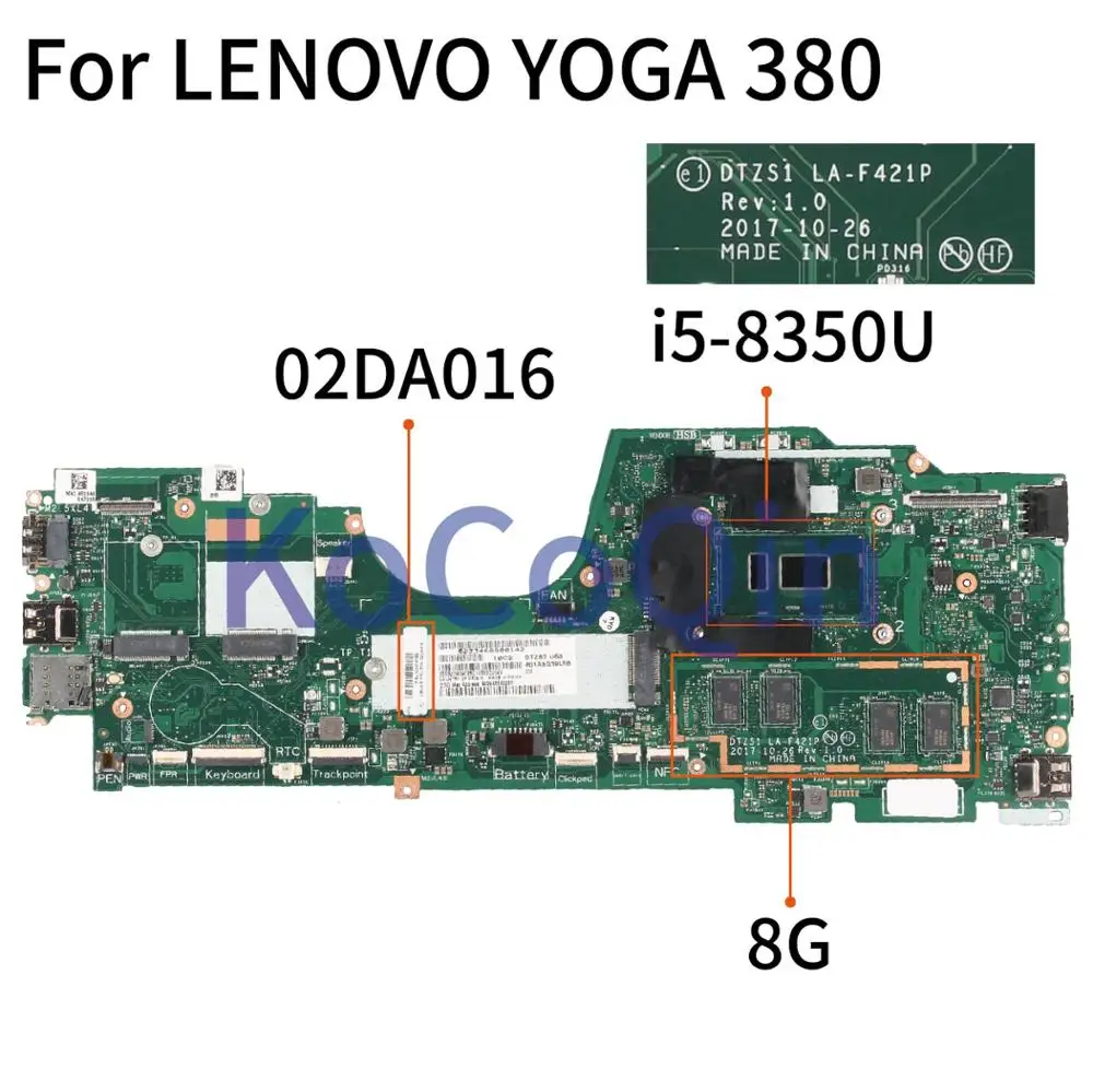 awesome  KoCoQin Laptop motherboard For LENOVO YOGA 380 X380 Mainboard SR3L9 i5-8350U 02DA016 LA-F421P With 