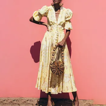 

2019 Deep V Neck White Maxi Dress Women Button Front Vintage Dress Half Sleeve Summer Buckle Waist Elegant Dress