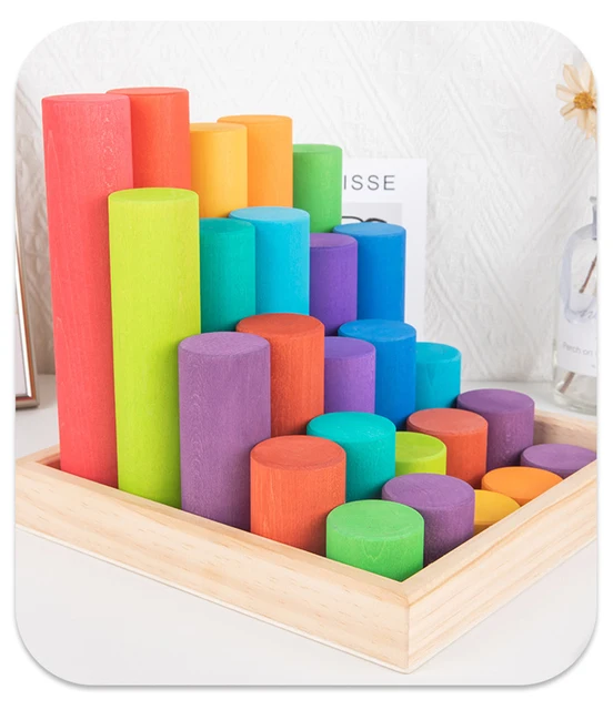Arco-íris 3d blocos de construção de madeira empilhamento jogo