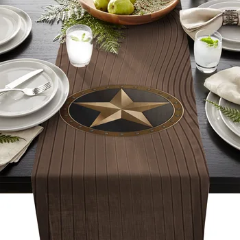

Vintage Western Texas Star Wood Grain Table Runner Table Flag Home Party Decorative Tablecloth Table Runners for Wedding