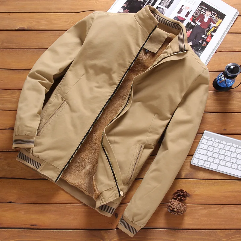 5XL мужская куртка-бомбер с воротником-стойкой, мужская повседневная верхняя одежда, флисовая Толстая теплая бейсбольная куртка, военные пальто, одежда, GCM019 - Цвет: Dark Khaki Jacket