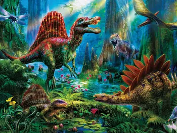 

JOHNSON Jurassic Dinosaur Rain Magic Forest Flower Tree Green backgrounds High quality Computer print party backdrop