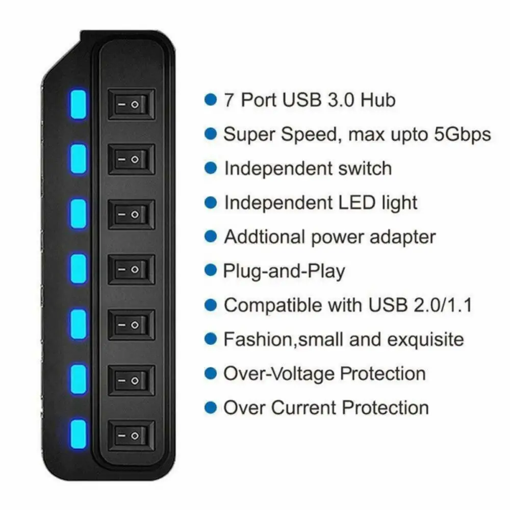 Usb-хаб 3,0 7 портов Micro USB 3,0 концентратор разветвитель с адаптером питания USB Hab высокоскоростной 5 Гбит/с USB разветвитель 3 хаба для ПК ноутбука