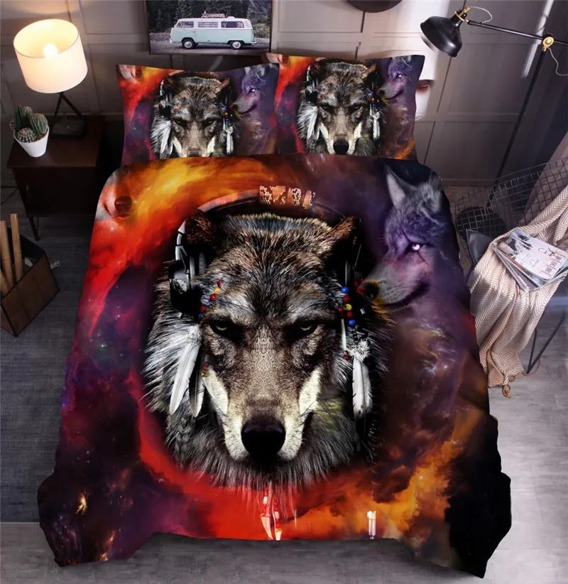 

Bonenjoy Wolf Duvet Cover Set Queen Size Animal Black Bedding Set King Size Adults 3D Bed Cover Set