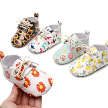 

NEW Lace-up PU leather Baby Shoes First Walker Cartoon Donuts Baby Boy Girls Shoes Non-slip Soft Bottom Shoes Printing Toddler