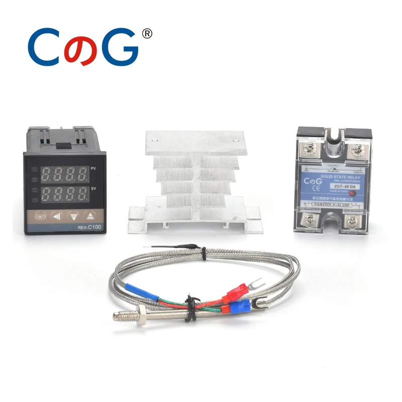 CG REX-C100 Digital PID Temperature Controller Thermostat 40DA SSR Relay K/J Screw M6 1M Thermocouple Probe RKC Heat Sink Set Digital Temperature Controller