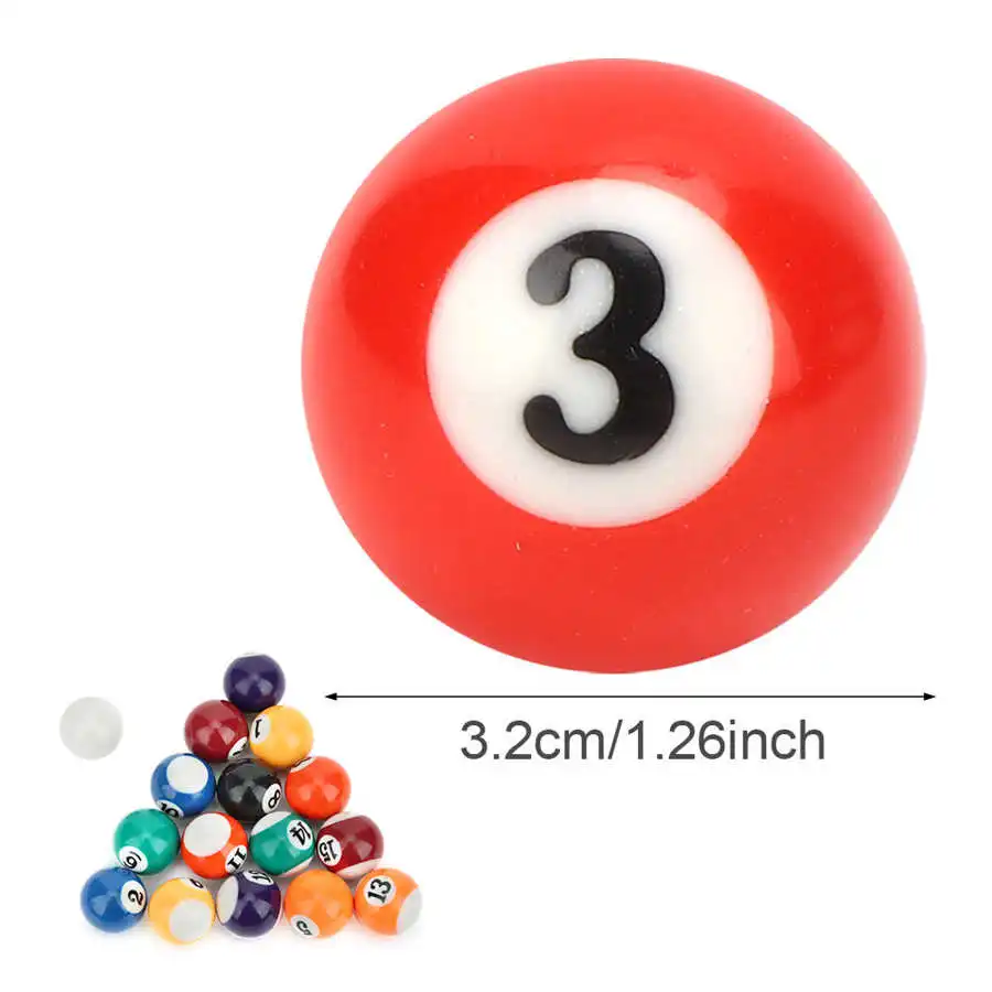 16PCS Billiard Ball 32MM Mini Billiard Ball Eco-friendly Resin Children Toy Mini Pool Table Accesssory