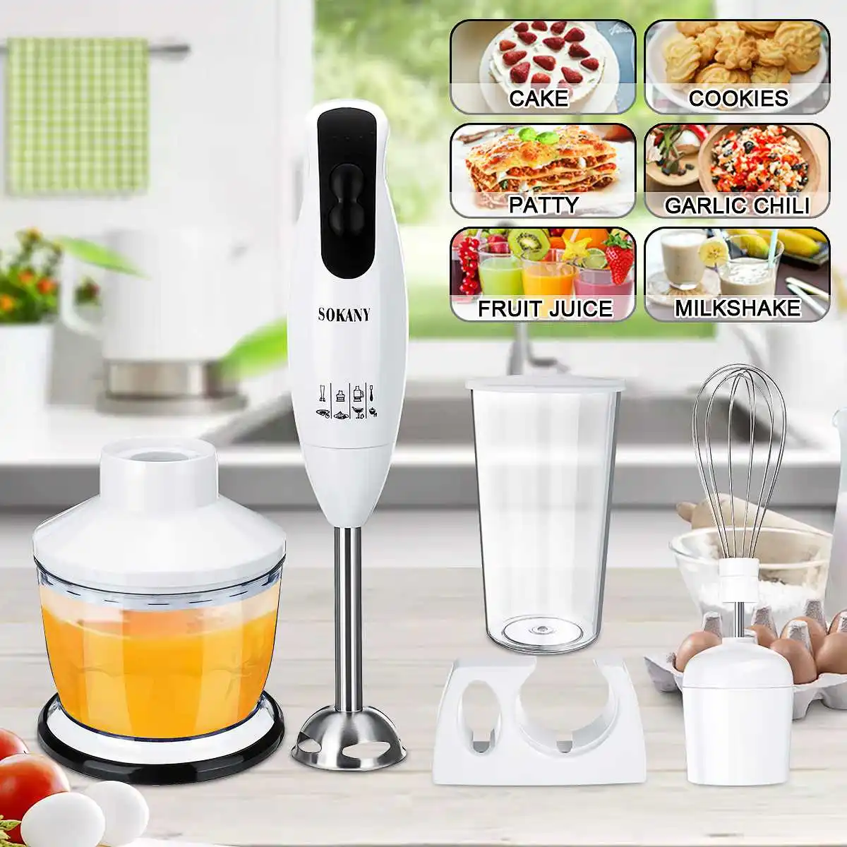 

5 in 1 600W Electric Blenders Stick Whisk Juicer Mixer Portable Handheld Stainless Steel+ABS Vegetable Meat Grinder Food Chopper