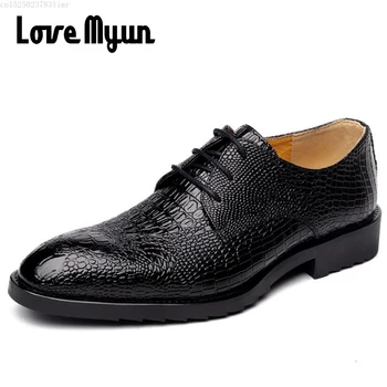 

2018 Fashion Brand Men Dress Wedding shoes Leather Oxfords shoes for men Crocodile pattern leather Shoes CC-79