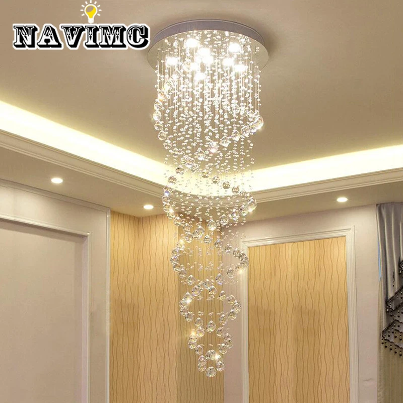 

Modern LED Light Luxury Double Spiral Crystal Staircase Chandelier Hotel Decorative Lighting Hanging Lamps