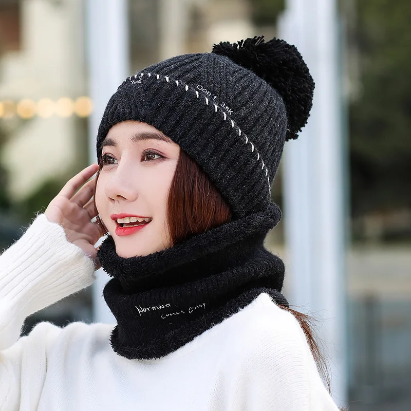 2019 новая брендовая шерстяная меховая шапка с помпоном зимняя женская шапка для девочек, теплые вязанные шарф и шапка, комплект для девочек